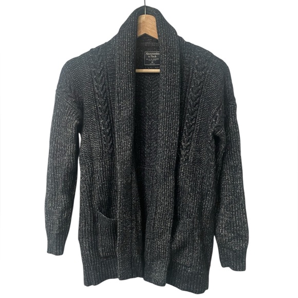 Abercrombie & Fitch Sweaters - Abercrombie Womens XS cable Knit Open Cardigan Grey Grandpa Sweater Cottagecore